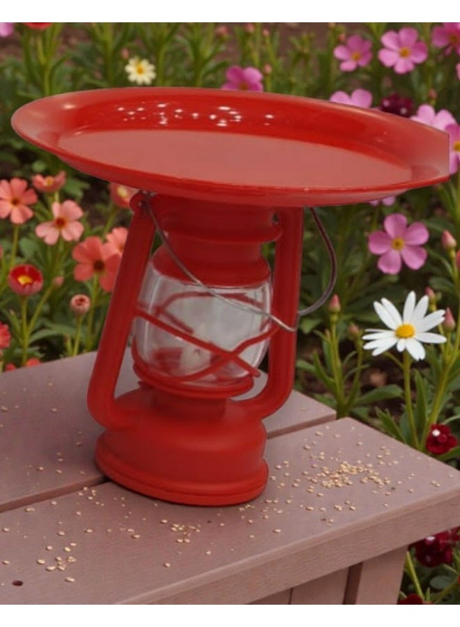 أتش دي فانوس رمضاني صغير مع طبق للتمر والوجبات الخفيفة، تصميم أنيق، أحمر، 25 سم - Image 1