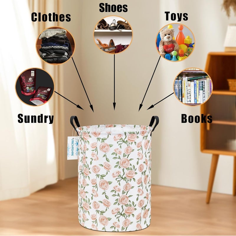 LANGYASHAN Laundry Basket Canvas Fabric Collapsible Organizer Basket for Storage Bin Toy Bins Gift Baskets Bedroom Clothes Children Nursery Hamper (Rose) - Image 4