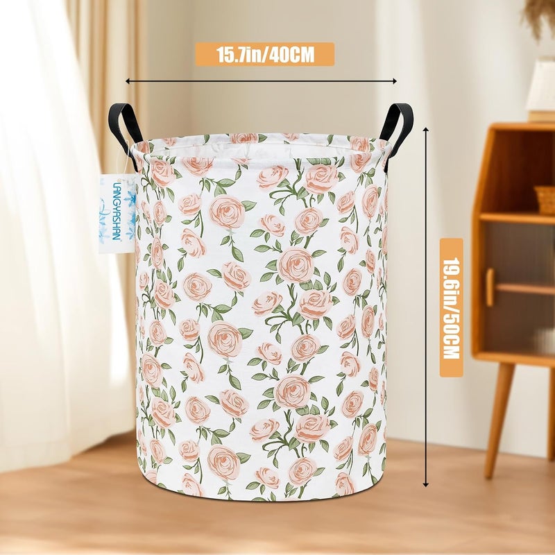 LANGYASHAN Laundry Basket Canvas Fabric Collapsible Organizer Basket for Storage Bin Toy Bins Gift Baskets Bedroom Clothes Children Nursery Hamper (Rose) - Image 2