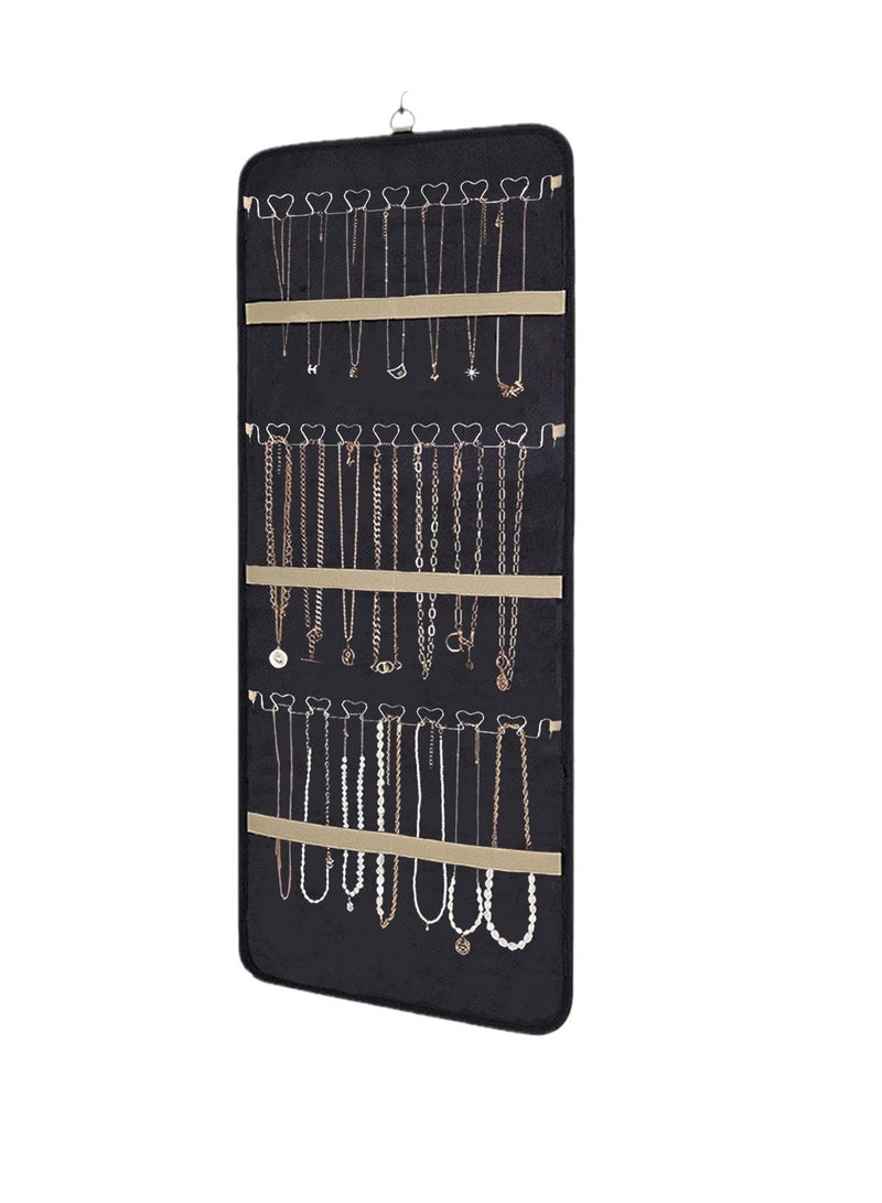 general Hanging Jewelry Organizer Storage Roll with Hanger Metal Hooks Double-Sided Jewelry Holder for Earrings, Necklaces, Rings on Closet, Wall, Door, 1 piece, Large, Black - Image 2