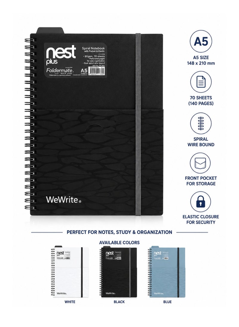 Foldermate 1-Piece A5 Size Spiral Lined Notebook 70 Sheets Assorted Colours - Image 1