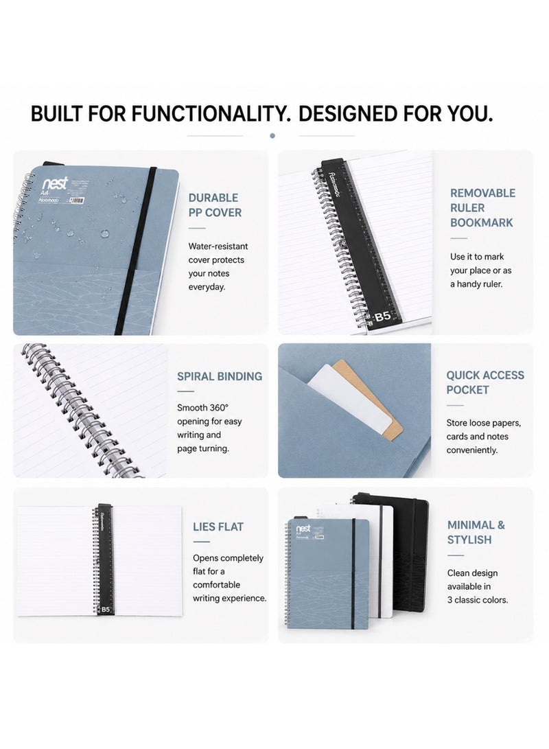 Foldermate 1-Piece A5 Size Spiral Lined Notebook 70 Sheets Assorted Colours - Image 2