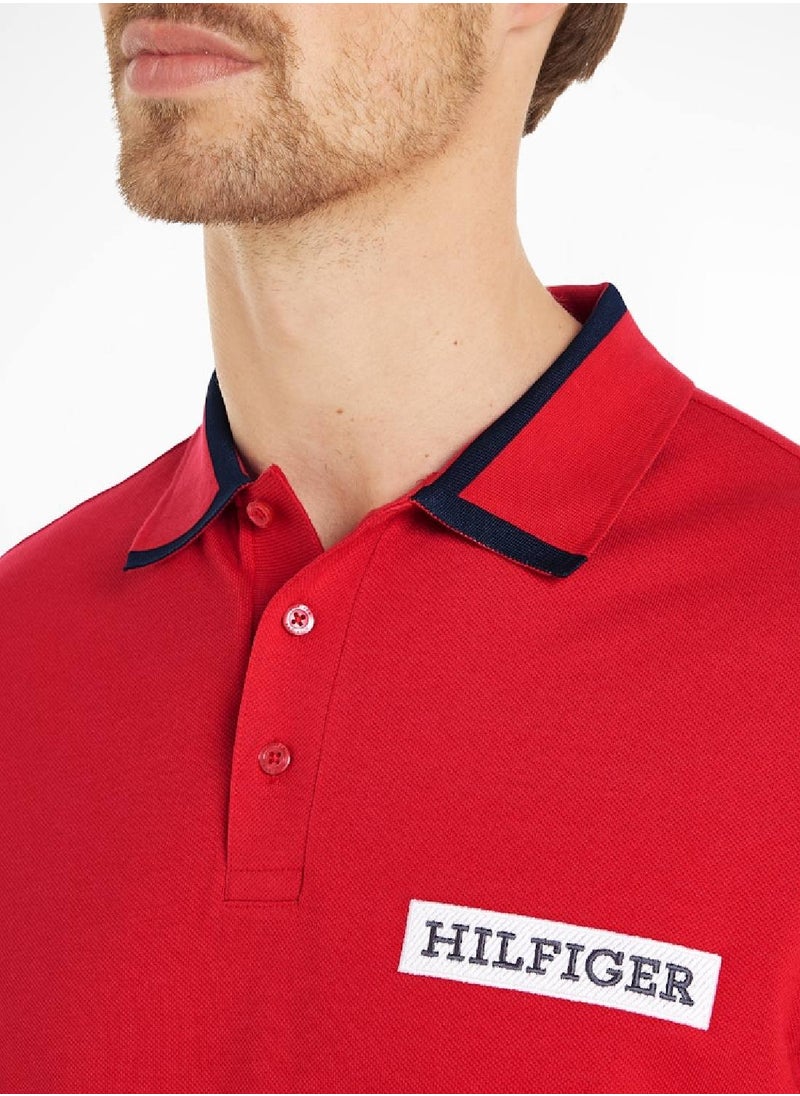 TOMMY HILFIGER Men's Tipped Logo Embroidery Regular Fit Polo - Cotton, Red  - Image 5
