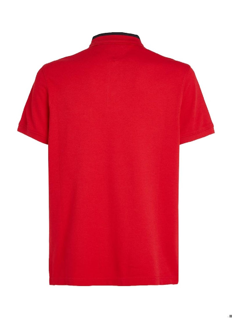 TOMMY HILFIGER Men's Tipped Logo Embroidery Regular Fit Polo - Cotton, Red  - Image 4