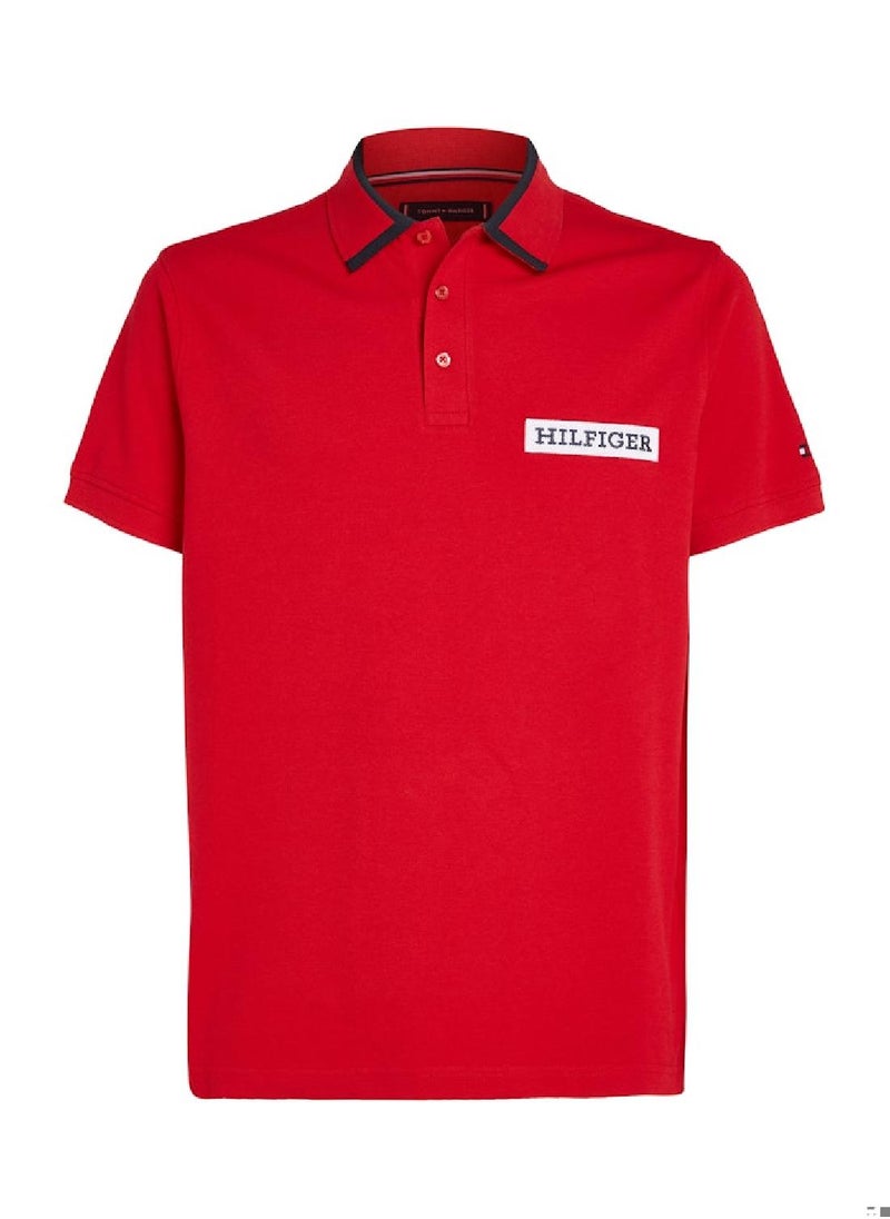 TOMMY HILFIGER Men's Tipped Logo Embroidery Regular Fit Polo - Cotton, Red  - Image 2