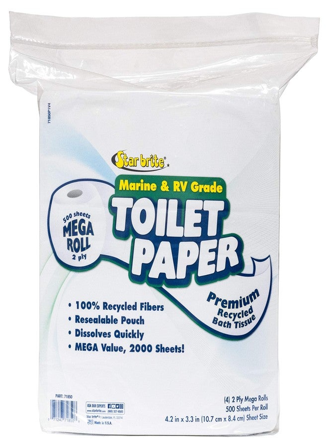 STAR BRITE Marine & RV Grade Toilet Paper – Fast Dissolving, 2-Ply, 4 Mega Rolls (2000 Sheets Total) in Resealable Watertight Pack (071850) - Image 1