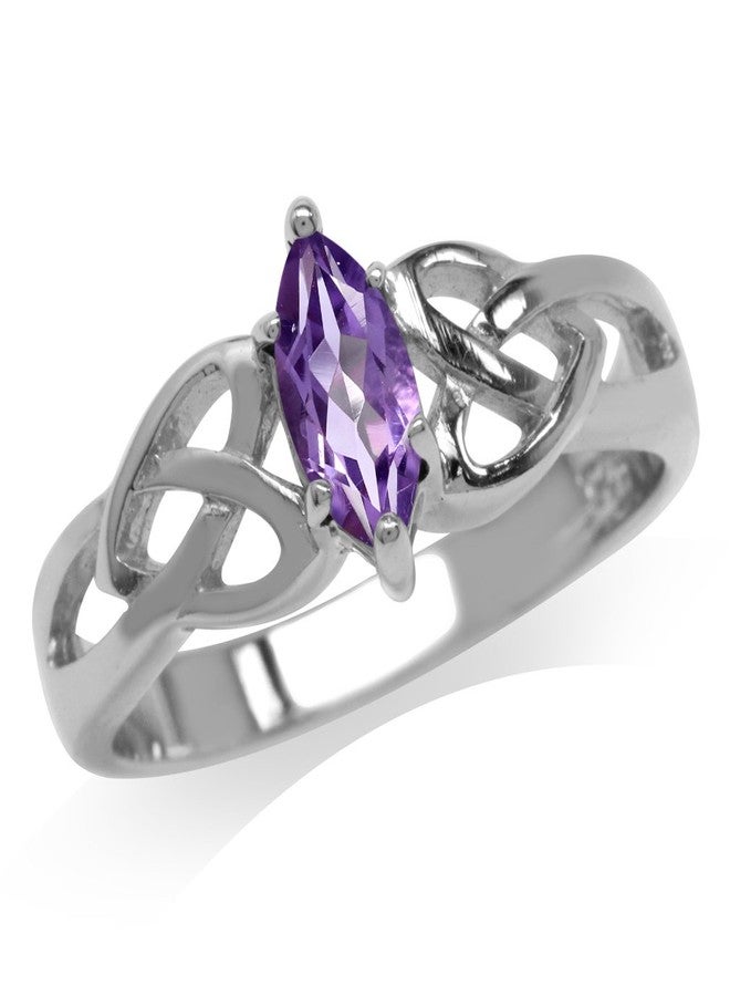 Silvershake Natural Amethyst 925 Sterling Silver Celtic Knot Heart Ring Size 7.5 - Image 1