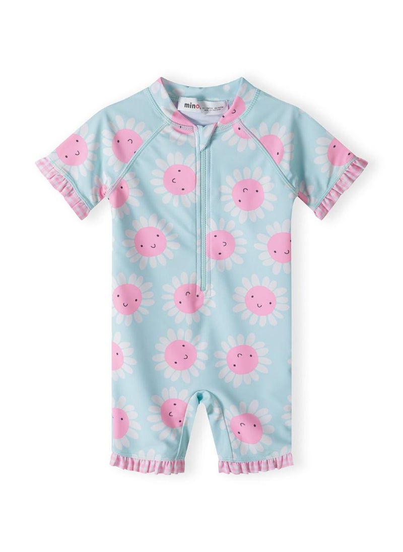 MINOTI Girls' One-Piece Short Sleeve Swimsuit with Front Zip  - Image 4