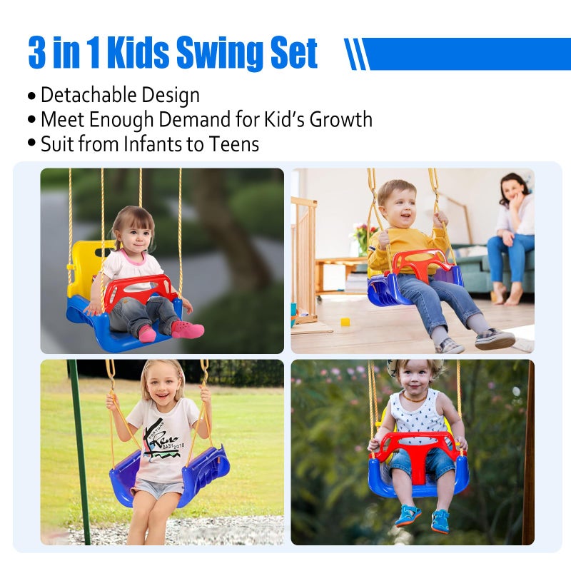 IFOYO 3-in-1 Convertible Kids Swing Seat with Detachable High-Back Support, Secure Indoor Outdoor Playground Swing for Kids - Image 3