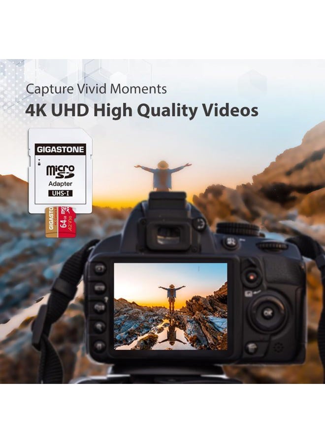 Gigastone بطاقة micro SD سعة 64 جيجابايت، كاميرا 4K برو، فيديو UHD لجهاز GoPro، كاميرا الحركة، Wyze، DJI، طائرة مسيرة، سرعة قراءة/كتابة تصل إلى 95/35 ميجابايت/ثانية، بطاقة ذاكرة MicroSDXC UHS-I U3 A2 V30 - Image 4