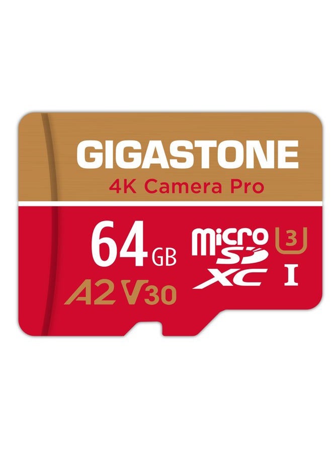 Gigastone بطاقة micro SD سعة 64 جيجابايت، كاميرا 4K برو، فيديو UHD لجهاز GoPro، كاميرا الحركة، Wyze، DJI، طائرة مسيرة، سرعة قراءة/كتابة تصل إلى 95/35 ميجابايت/ثانية، بطاقة ذاكرة MicroSDXC UHS-I U3 A2 V30 - Image 1