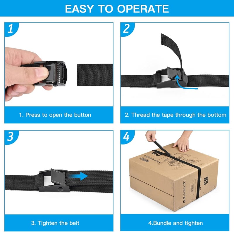 Kshineni Lashing Strap Pack of 4 - 6m x 25mm Tie Down Straps with Clamping Lock (Black) - Image 4