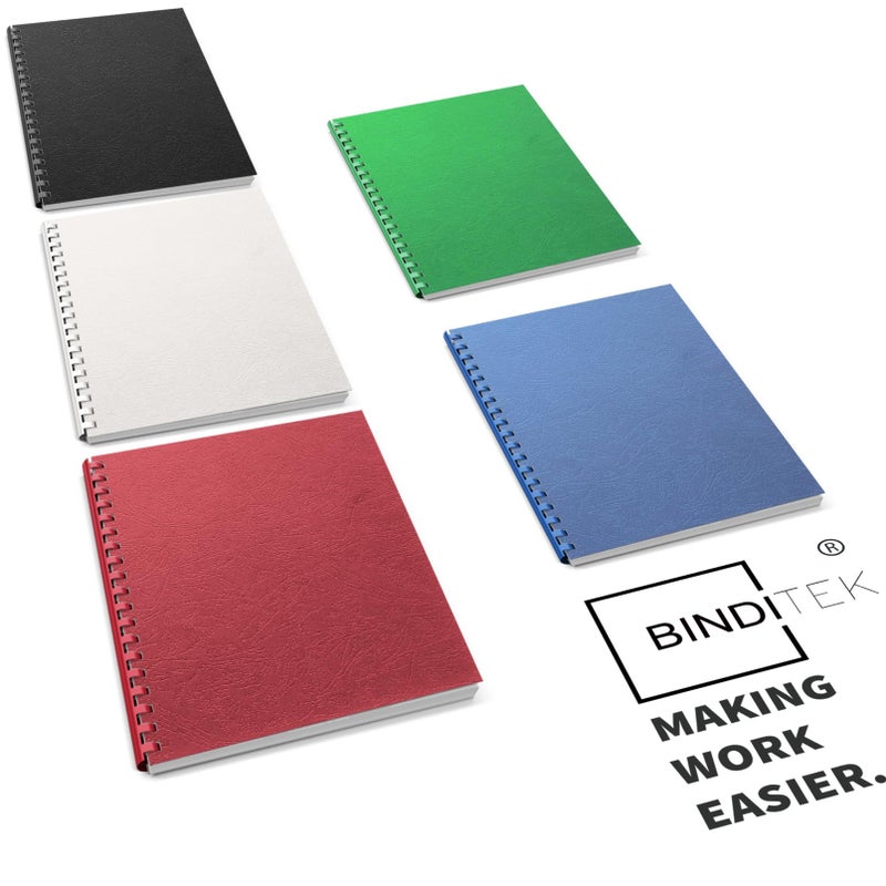 Binditek 100 Pack 13Mil Grain Texture Paper Binding Presentation Covers, 8-1/2 x 11 Inches 90lb, 250 GSM, Un-Punched, 5 Multi Colors (Black, White, Red, Green, Blue) - Image 5