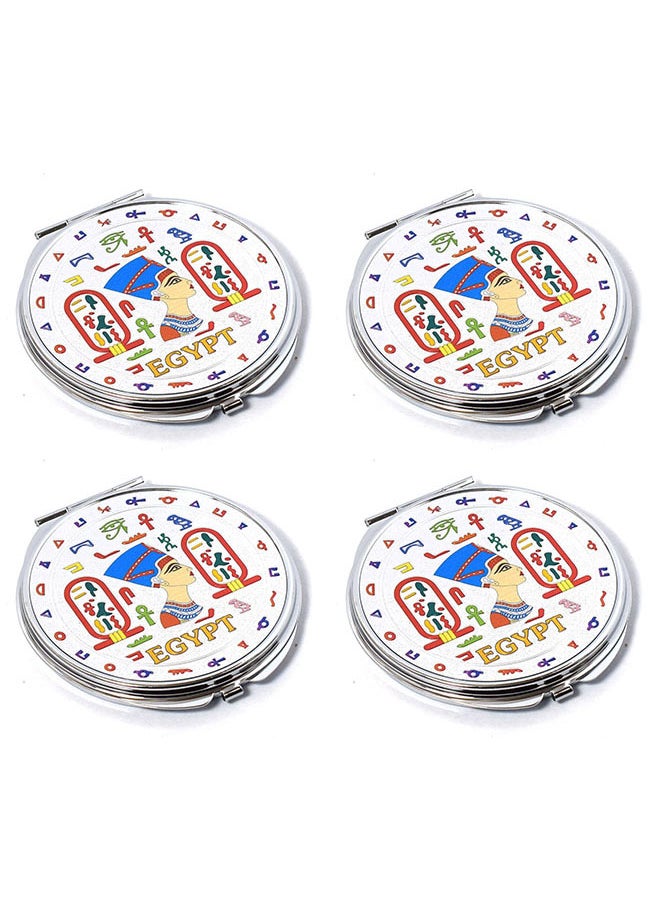 immatgar 4 pieces of  immatgar pharaonic pocket makeup mirror ancient Egyptian souvenirs gifts for women and mother from Egypt (Nefertiti - Silver - 7 CM) 