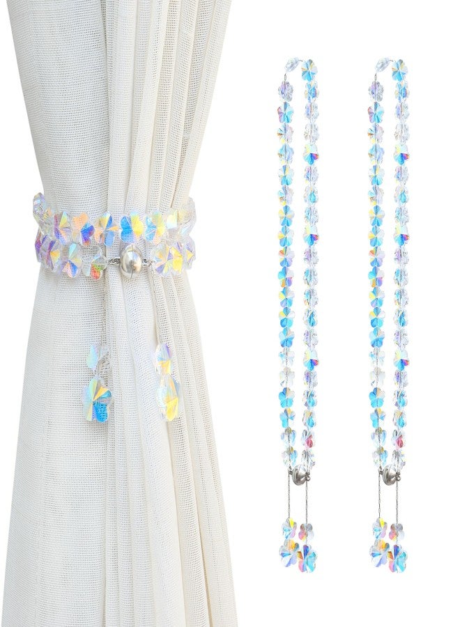 Pedobo Magnetic Curtain Tiebacks,Crystal Beads Rope Drapery Holdbacks Holder for Small,Thin or Sheer Window Draperies,15 Inch Long,2 Pack (Flower) - Image 1