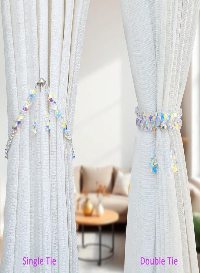 Pedobo Magnetic Curtain Tiebacks,Crystal Beads Rope Drapery Holdbacks Holder for Small,Thin or Sheer Window Draperies,15 Inch Long,2 Pack (Flower) - Image 3