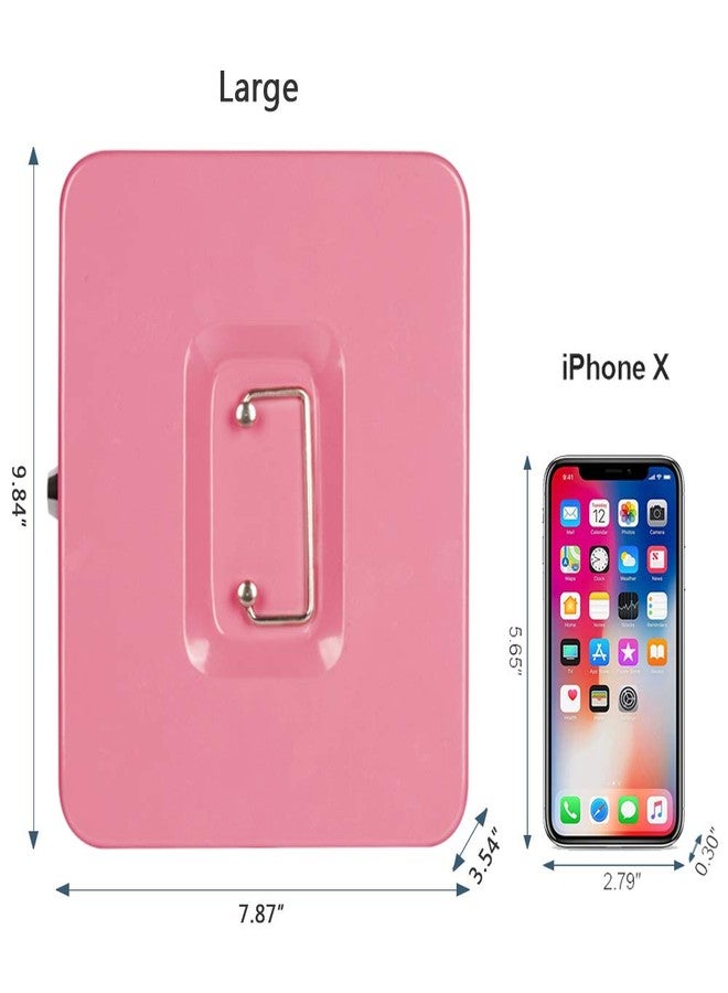 KYODOLED Large Metal Cash Box with Money Tray and Lock,Money Box with Cash Tray,Cash Drawer,9.84"x 7.87"x 3.54" Pink Large - Image 3