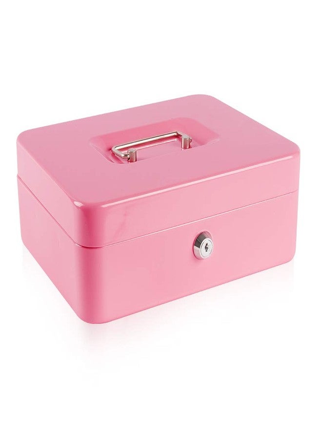 KYODOLED Large Metal Cash Box with Money Tray and Lock,Money Box with Cash Tray,Cash Drawer,9.84"x 7.87"x 3.54" Pink Large - Image 1