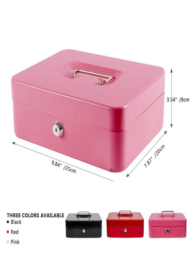 KYODOLED Large Metal Cash Box with Money Tray and Lock,Money Box with Cash Tray,Cash Drawer,9.84"x 7.87"x 3.54" Pink Large - Image 5