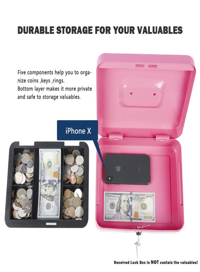KYODOLED Large Metal Cash Box with Money Tray and Lock,Money Box with Cash Tray,Cash Drawer,9.84"x 7.87"x 3.54" Pink Large - Image 4