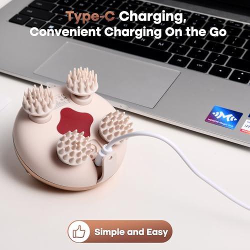 arboleaf Scalp Massager Kneading Head Massager Scalp Stress Relax Portable Rechargeable Hair Massager Shower Massage Waterproof Cat Massager Scratcher,Gift for Mom Dad - Image 3