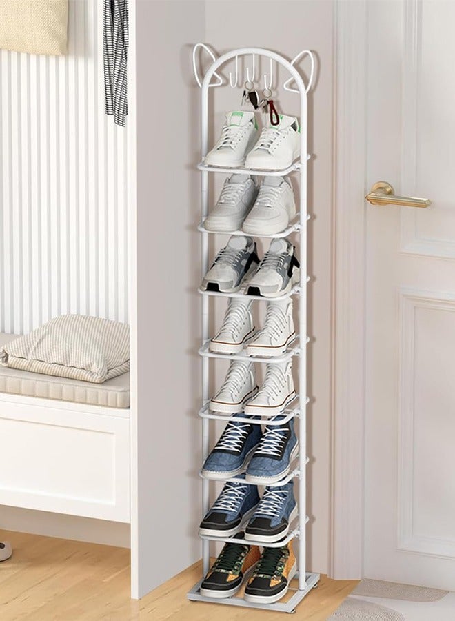 سولاكان رف أحذية نحيف، 8 رفوف لتخزين الأحذية، موفر للمساحة، مناسب للمداخل والممرات، قابل للتجميع، لون أبيض، المقاس ‎27.5×25.5×147 سم - Image 1