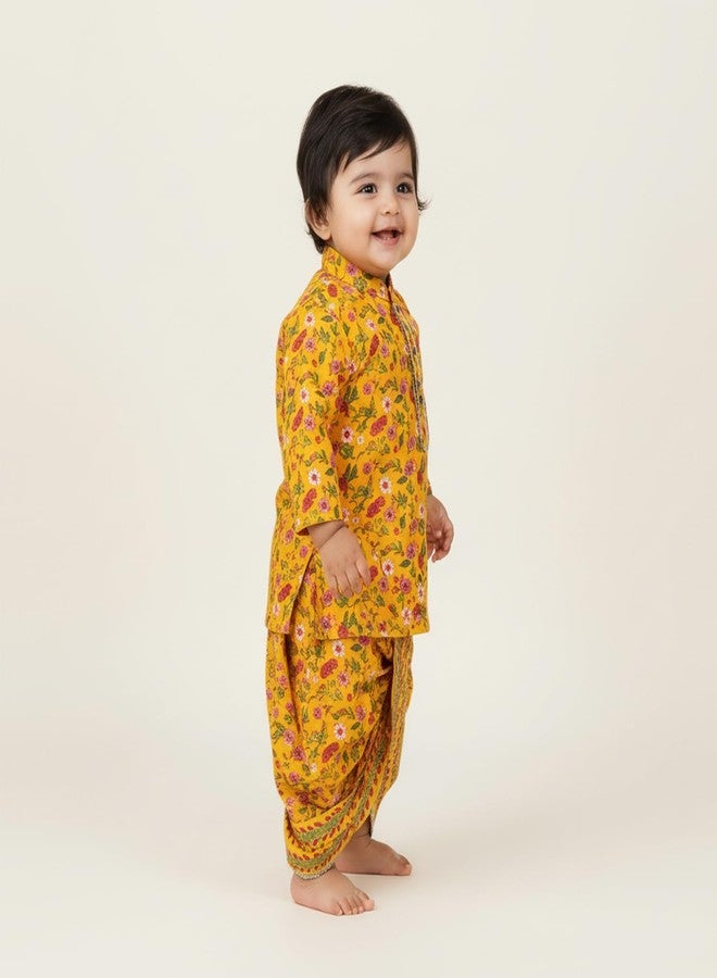 BabyMoo طقم كورتا دهوتي للأولاد من بيبي مو بنقشة زهور (1، أصفر، 5-6 سنوات) - Image 2