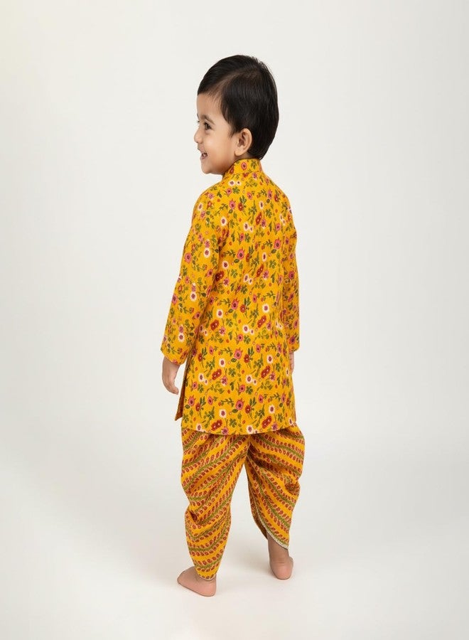 BabyMoo طقم كورتا دهوتي للأولاد من بيبي مو بنقشة زهور (1، أصفر، 5-6 سنوات) - Image 3