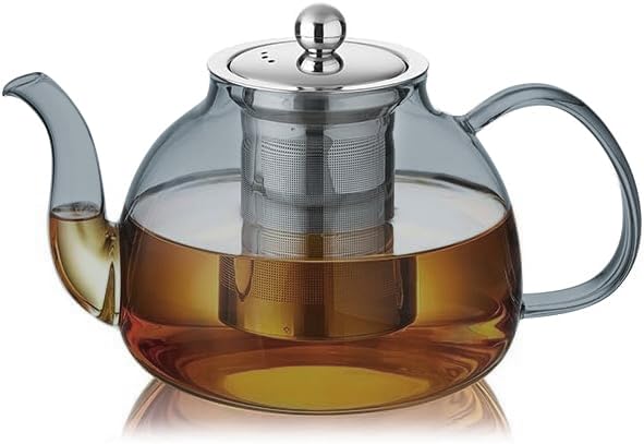 DOPUDO 40OZ 1200ML Glass Teapot with Infuser Stovetop Safe Clear Glass Tea Pot Kettle Borosilicate Tea Pot with Infusers Filter for Loose Tea Tea Kettle Dishwasher Safe Black - Image 1
