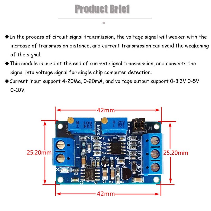 Ximimark 2Pcs Current to Voltage Converter Module 0/4-20mA to 0-3.3V 0-5V 0-10V Voltage Transmitter Signal Conversion Conditioning Board - Image 3