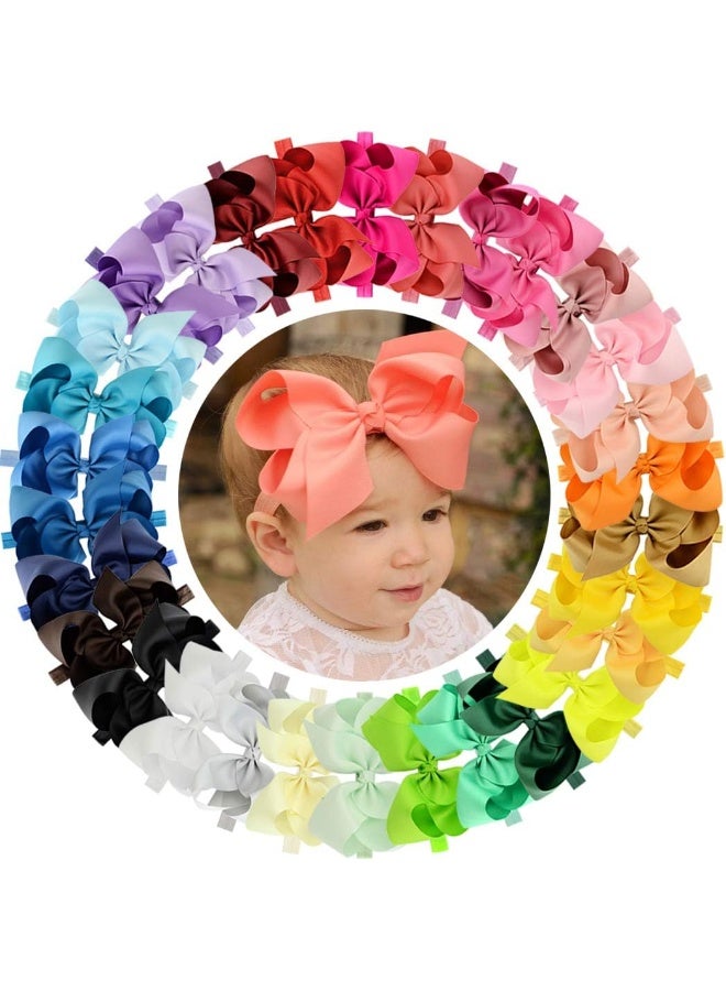 WillingTee WillingTee 6 Inch 30 Colors Boutique Grosgrain Ribbon Hair Big Bows Headbands for Baby Girls Infants Toddler Kids Teens and Children  - Image 1