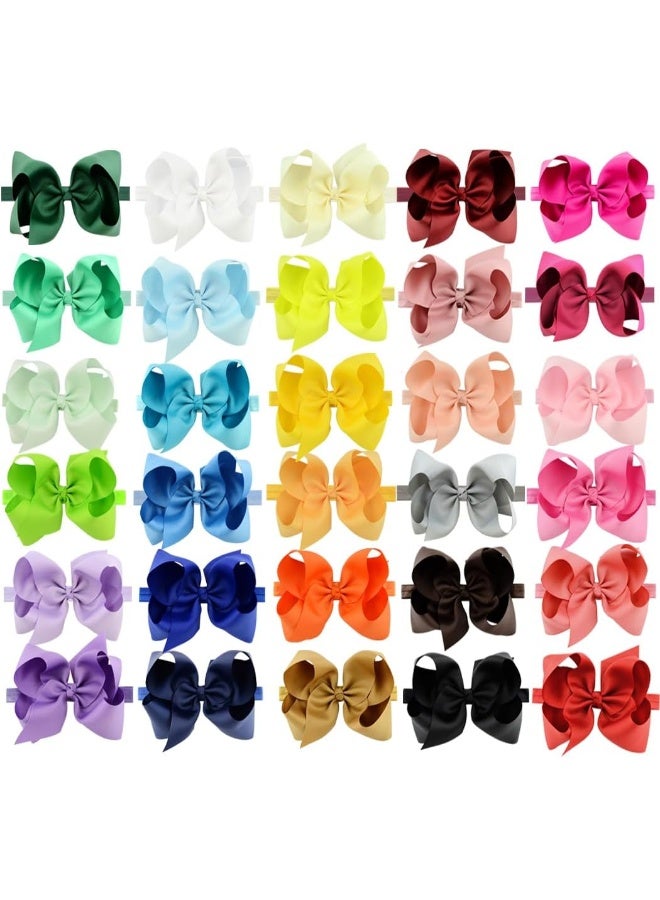 WillingTee WillingTee 6 Inch 30 Colors Boutique Grosgrain Ribbon Hair Big Bows Headbands for Baby Girls Infants Toddler Kids Teens and Children  - Image 2