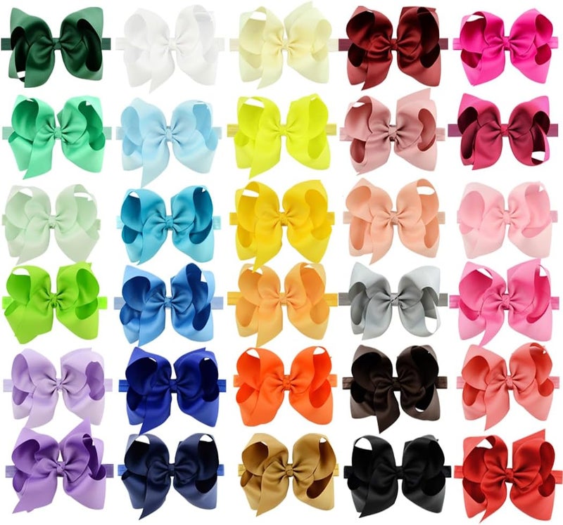 WillingTee 6 Inch 30 Colors Boutique Grosgrain Ribbon Hair Big Bows Headbands for Baby Girls Infants Toddler Kids Teens and Children - Image 2