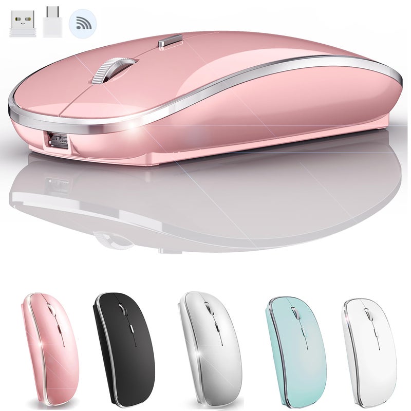 JETTA Wireless Mouse for MacBook Pro MacBook Air MacBook Laptop Mac iMac Desktop Computer Chromebook Win7/8/10/11 PC HP Dell Laptop 2.4 USB/USB C Mouse (Rose Gold) - Image 1