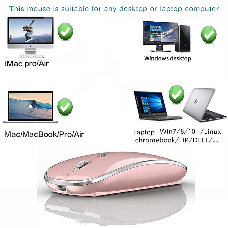 JETTA Wireless Mouse for MacBook Pro MacBook Air MacBook Laptop Mac iMac Desktop Computer Chromebook Win7/8/10/11 PC HP Dell Laptop 2.4 USB/USB C Mouse (Rose Gold) - Image 4