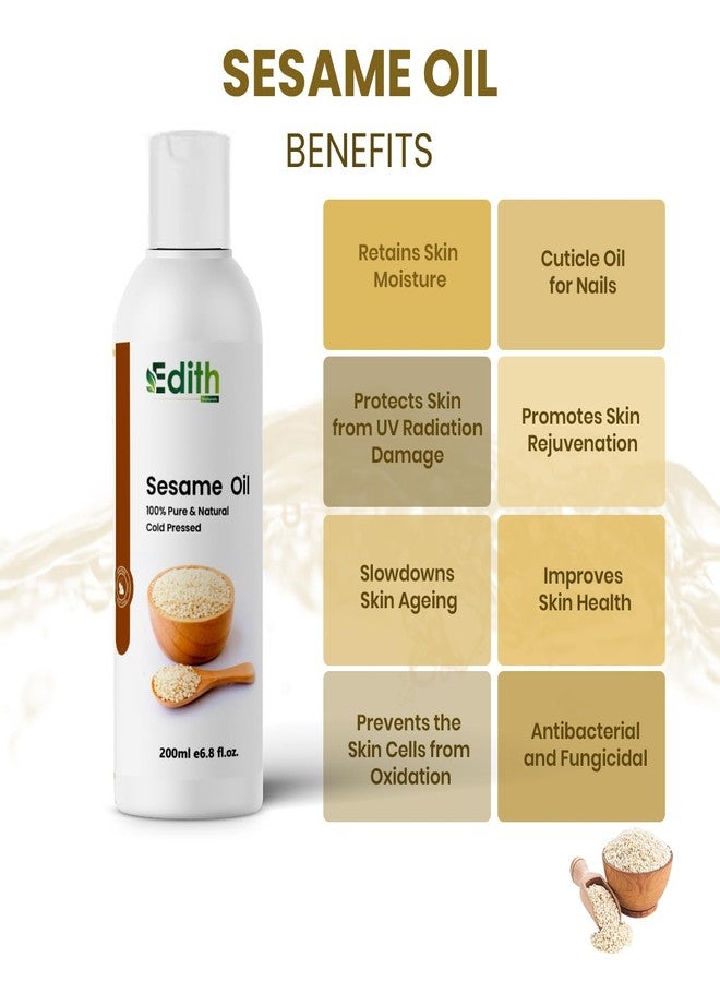 EDITH زيت السمسم النقي المعصور على البارد من إديث ناتشورال، لتغذية الشعر وتقويته - مستخلصات طبيعية 100% - 200 مل - Image 5