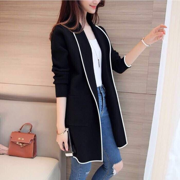 2019 Autumn Winter Korean Womens Loose Long Sleeve Cardigan Jacket Black 