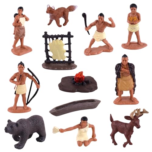 LEBERY Native American Figurines Set Miniture Indian Figure Toys Indian Figurines for Kids Indian Figures Playset Includes Camp Fire Deer Bear Fox for Birthday Decoration School Projects 12 Pcs - Image 1