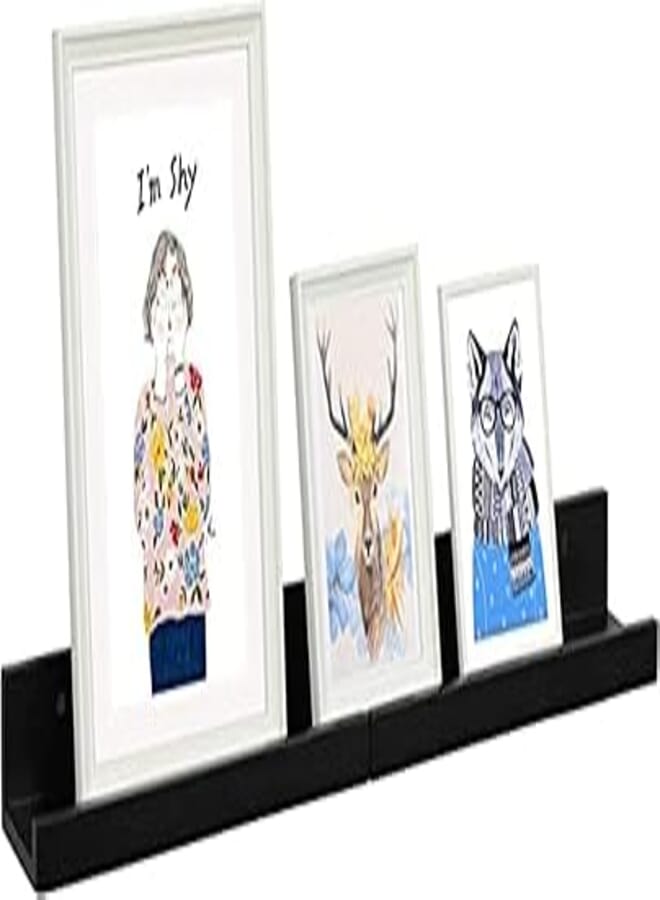 Wood Hanging Display Rack for Photo Frames and Books Home Decoration Storage Racks (black) 