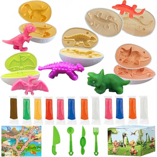 Iceacrin Playdough Dinosaur Eggs Sets Easter Basket Stuffers for Toddler Playdough Sets for Kids Ages 48 Easter Dino playdoh Dinosaur Play Dough Eggs Molds Toys Gifts