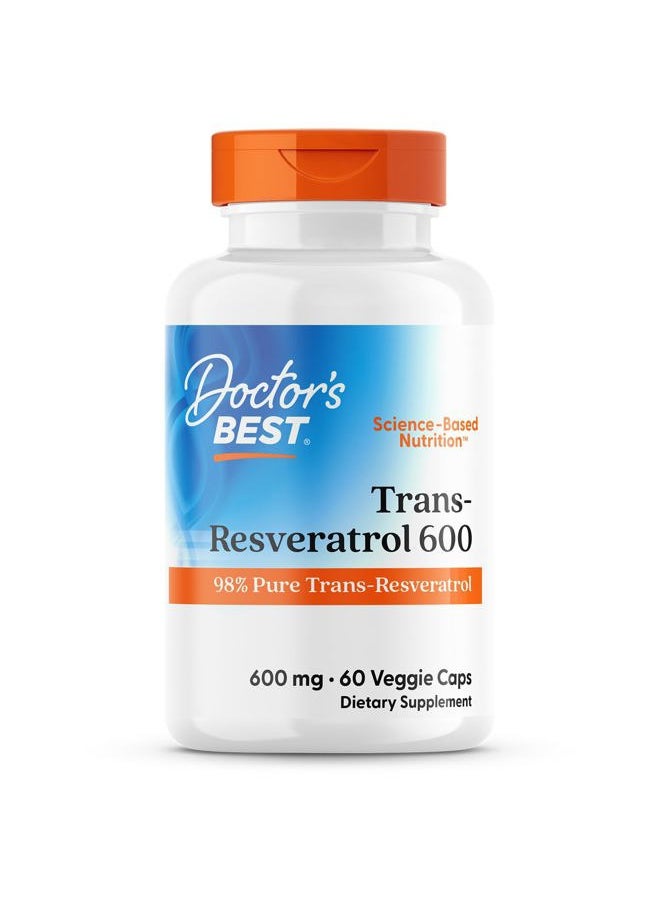 Doctor's BEST Doctor's Best Trans- Resveratrol 600, 98% Pure Trans-Resveratro, Non-GMO, Gluten Free, Soy Free, Vegan 60 Veggie Caps  - Image 1