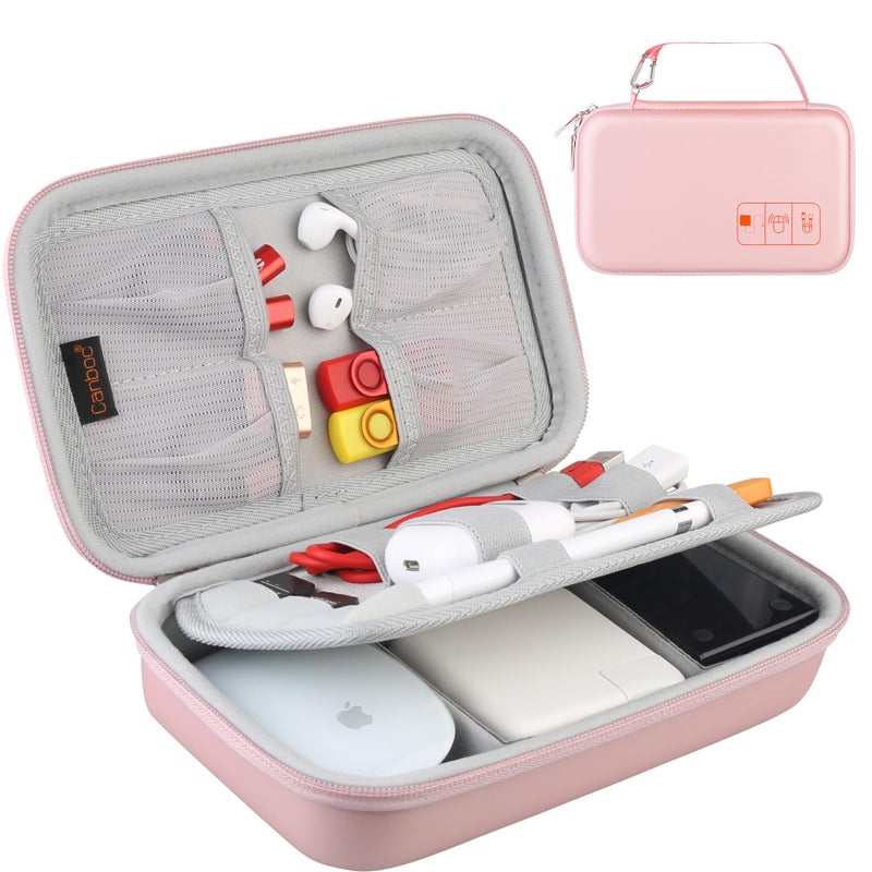 Canboc Hard Electronic Organizer Travel Case Electronics Accessories Cable Gadget Wire Storage Tech Bag Double Layer Shockproof Box for Charger Cord Flash Drive Mouse Apple Pencil Power Bank,Rose Gold - Image 1