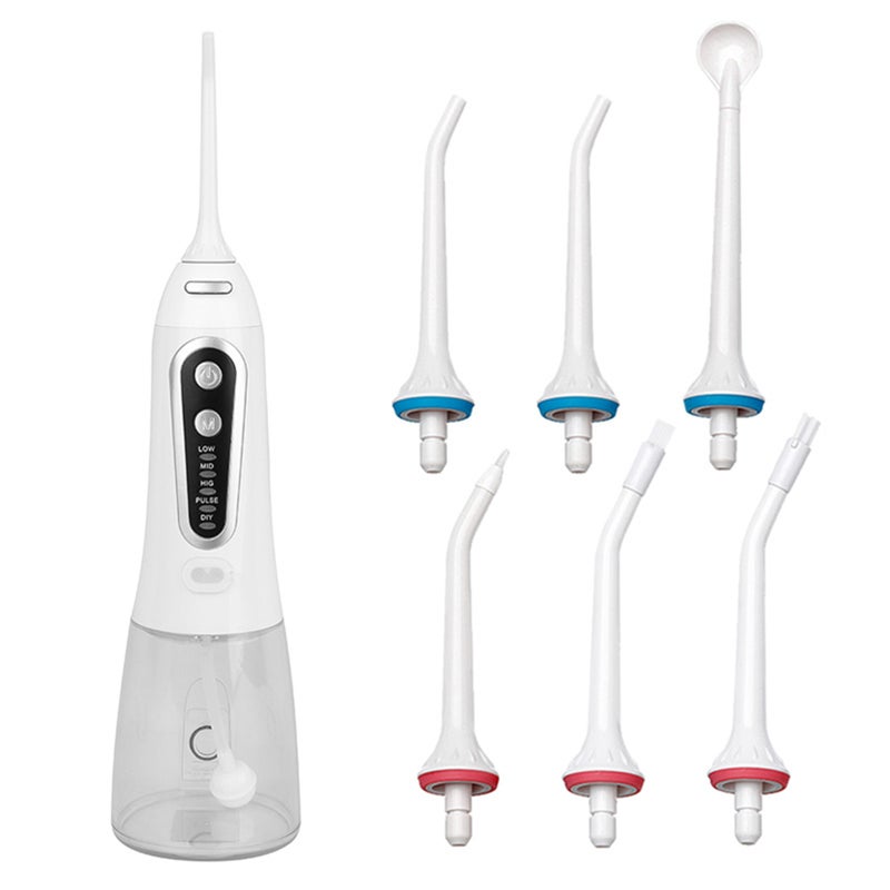 Portable Water Flosser with 8oz Tank 5 Cleaning Modes IPX7 Waterproof Cordless Rechargeable Oral Irrigator Electric Teeth Cleaner with 6 Jet Tips Dental Oral Caring for Home Business Travel - Image 1