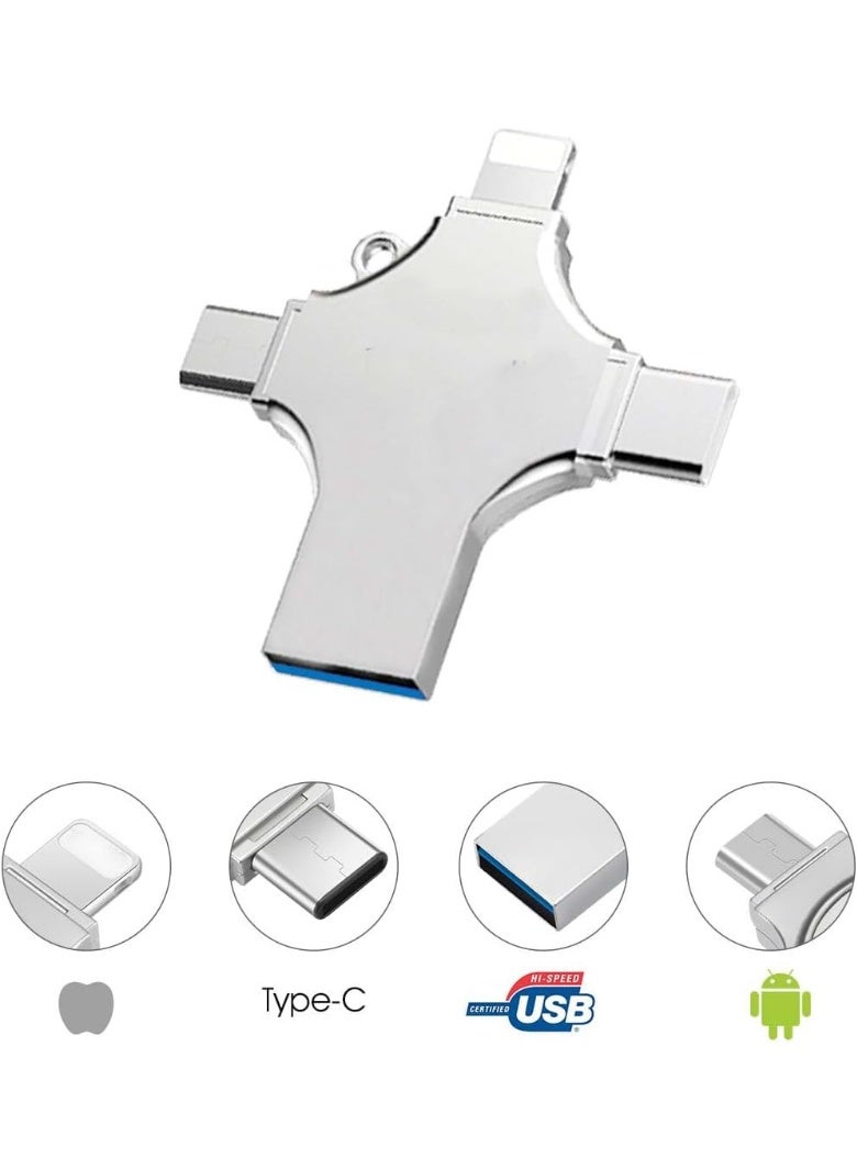ELTRAZONE 256GB 4 in 1 OTG Flash Drive USB A USB C Micro USB and iPhone Connector - Image 1