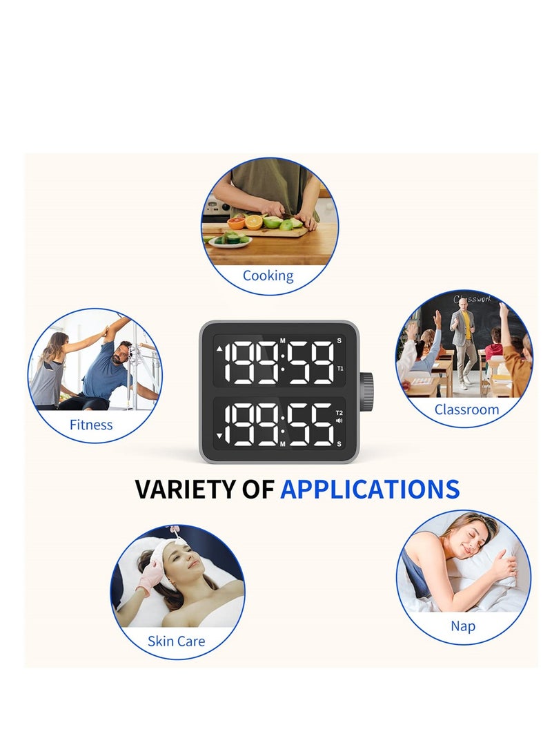 Zikra Dual Kitchen Timer with LED Display Dual Channel Countdown Stop Watch for Cooking Schools and Classrooms Magnetic Digital Timer - Image 5