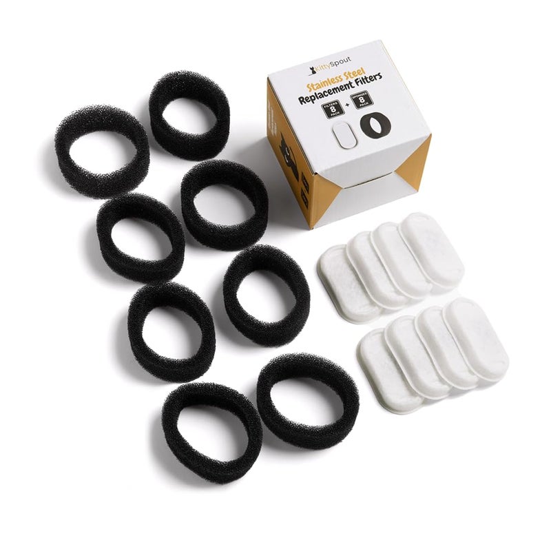 KittySpout Cat Water Fountain Filters for 108oz/3.2L… (4 Month Supply: 8 Filters & 8 Sponges) - Image 3