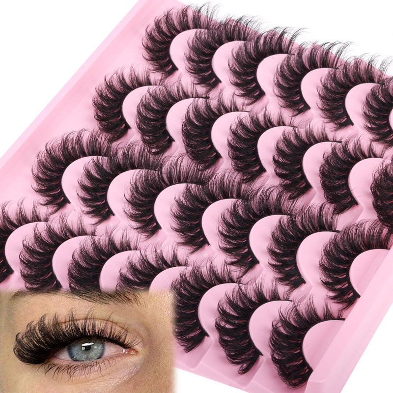 zanlufly False Eyelashes Russian Strip lashes zanlufly Cat Eye Eyelashes Faux Mink Lashes D-Curly Volume Fake Lashes Look Like Extension Eyelashes Long Strip Wispy 14 Pairs Lashes - Image 1