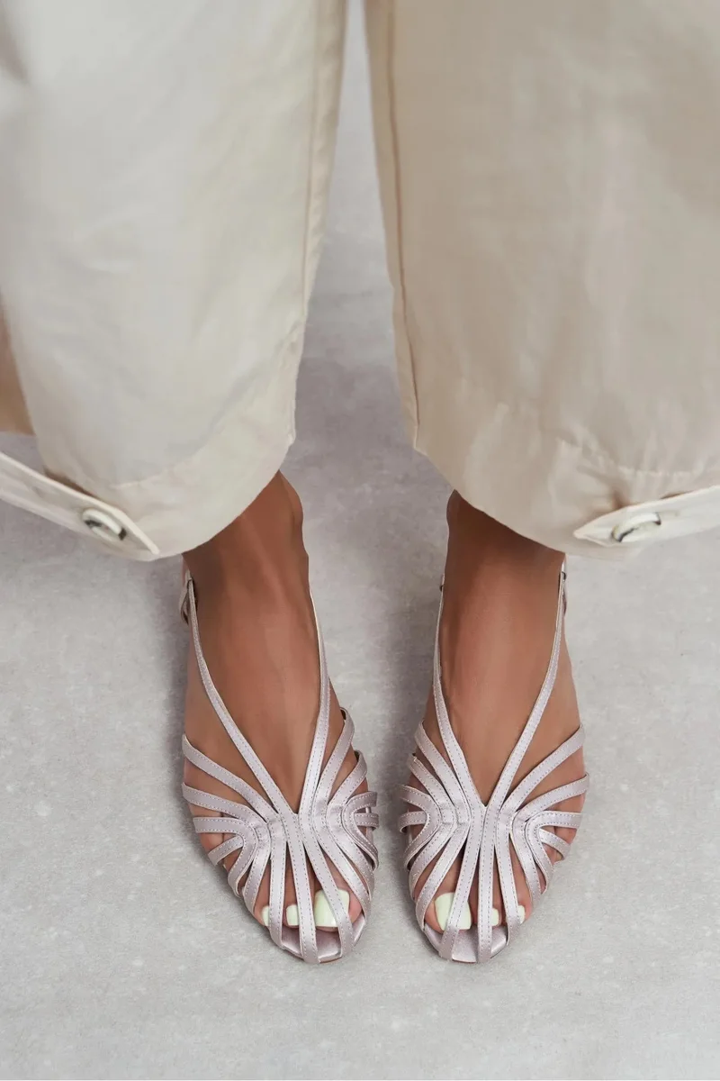 Nisantasi Shoes Leny Satin Caged Strap Slingback Ballet Flat