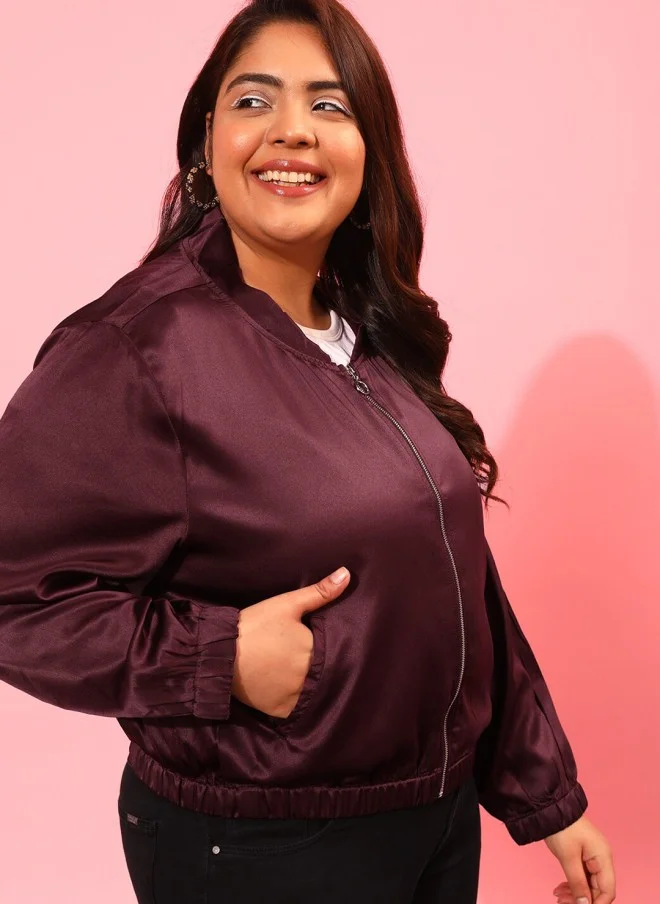 CURVY STREET Burgundy Plus Size Sporty Jacket for Women
