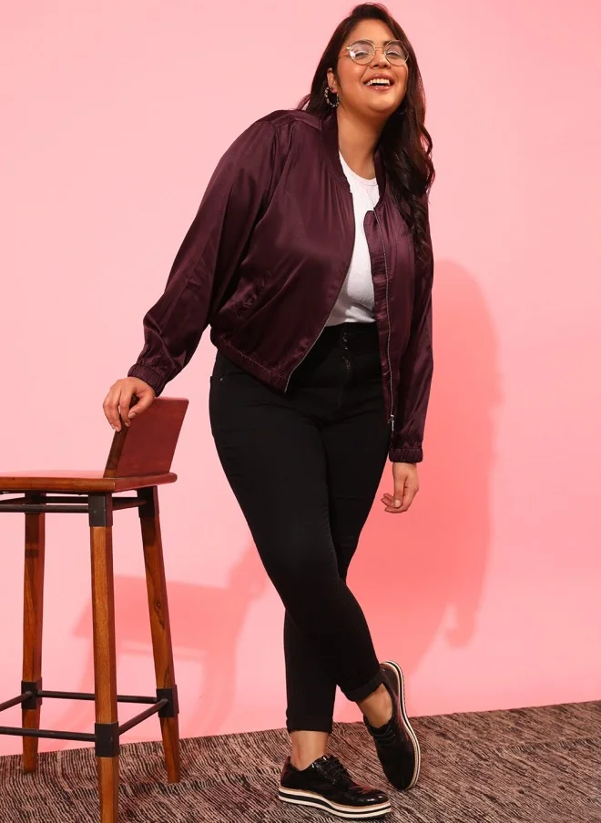 CURVY STREET Burgundy Plus Size Sporty Jacket for Women